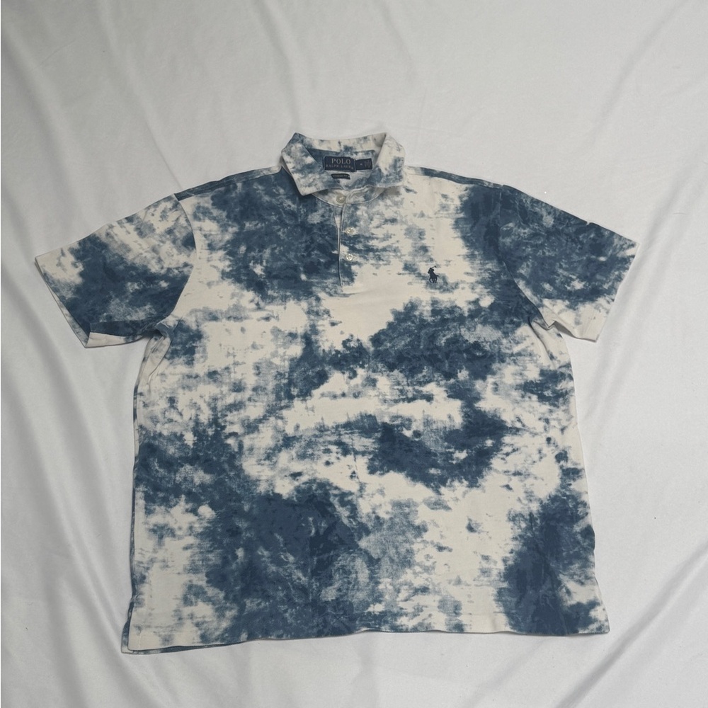 Polo By Ralph Lauren Indigo Blue Tie Dye Mens MEDIUM Short Sleeve Polo
